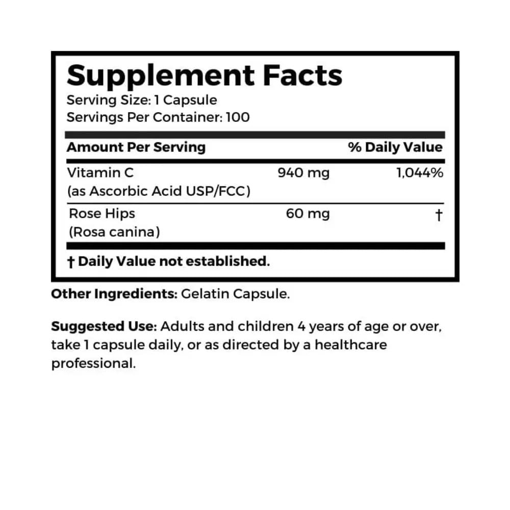 Dr Clark Vitamin C with Rose Hips label detail for dosage clarity