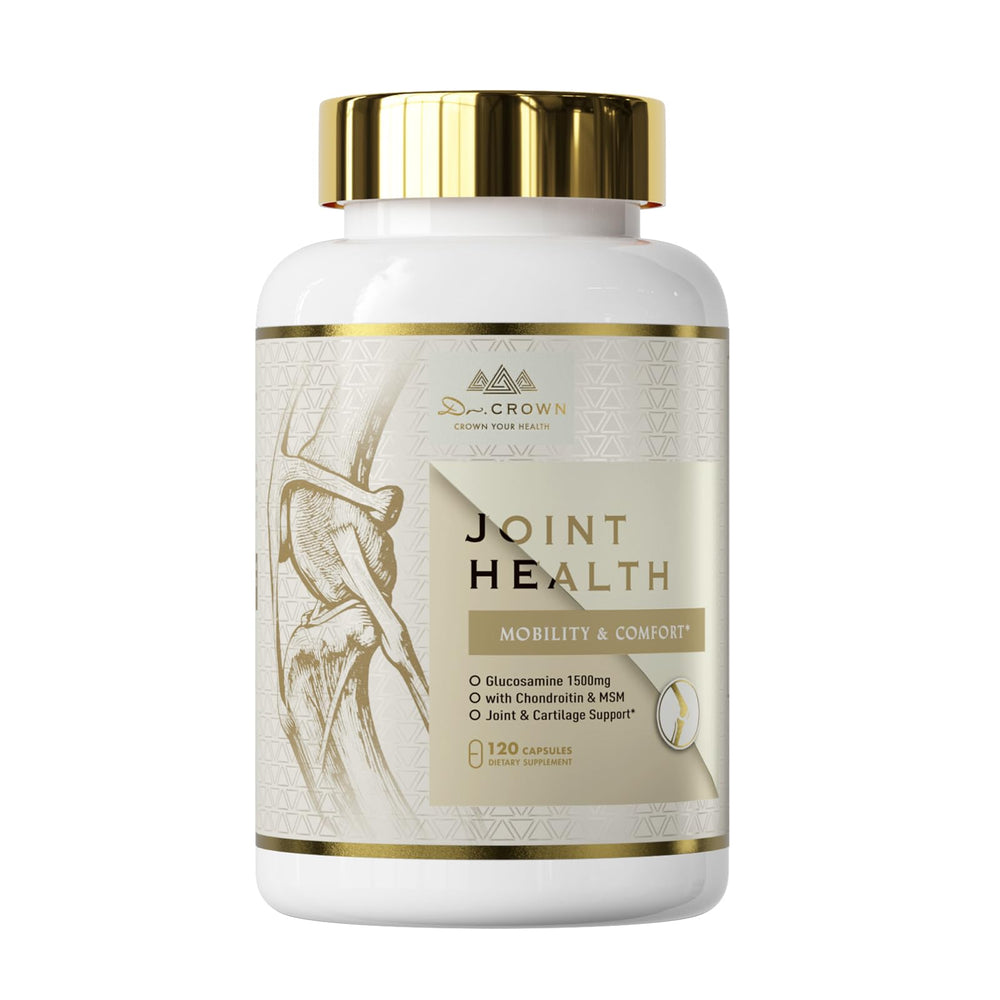DR. CROWN joints health supplement bottle supports daily mobility and comfort.