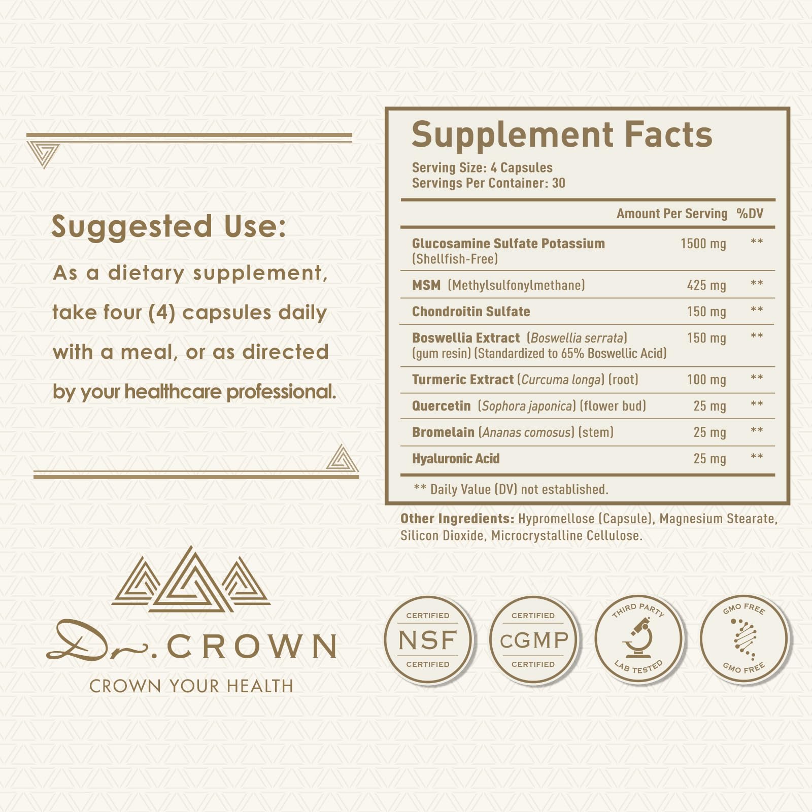 DR. CROWN US facility seal signals cGMP manufacturing for reliable quality.