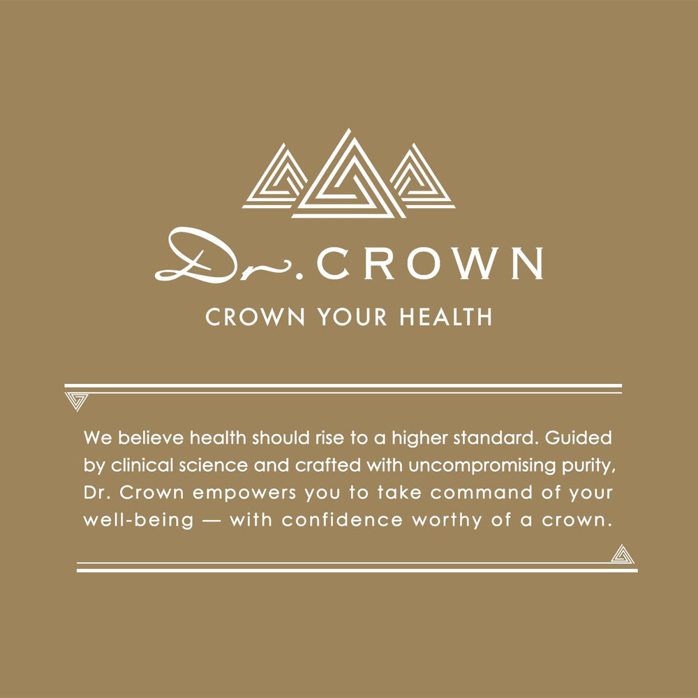 DR. CROWN free-from icons highlight allergen-free formulation for sensitive users.