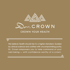 DR. CROWN free-from icons highlight allergen-free formulation for sensitive users.