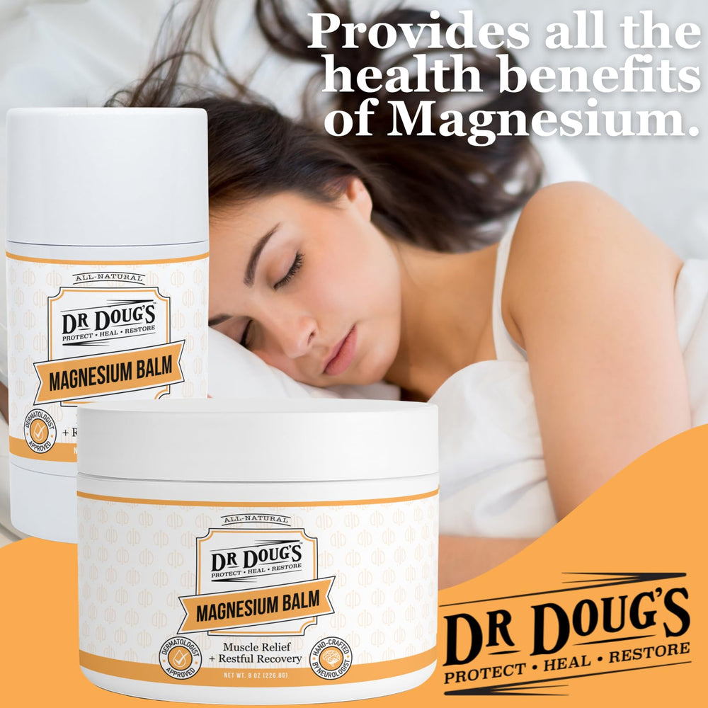 Dr. Doug's magnesium balm with peppermint lavender scent promotes relaxation