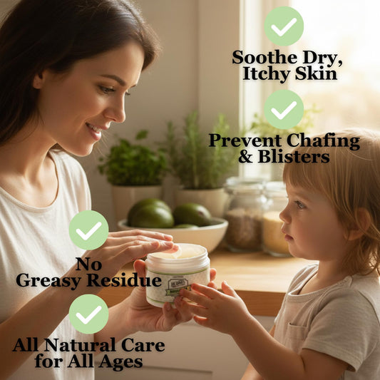 Dr. Doug's balm applied to elbow for deep moisturization