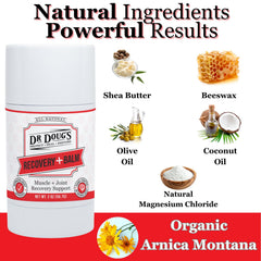 Dr. Doug's Recovery Balm Arnica highlights targeted relief for legs and joints.