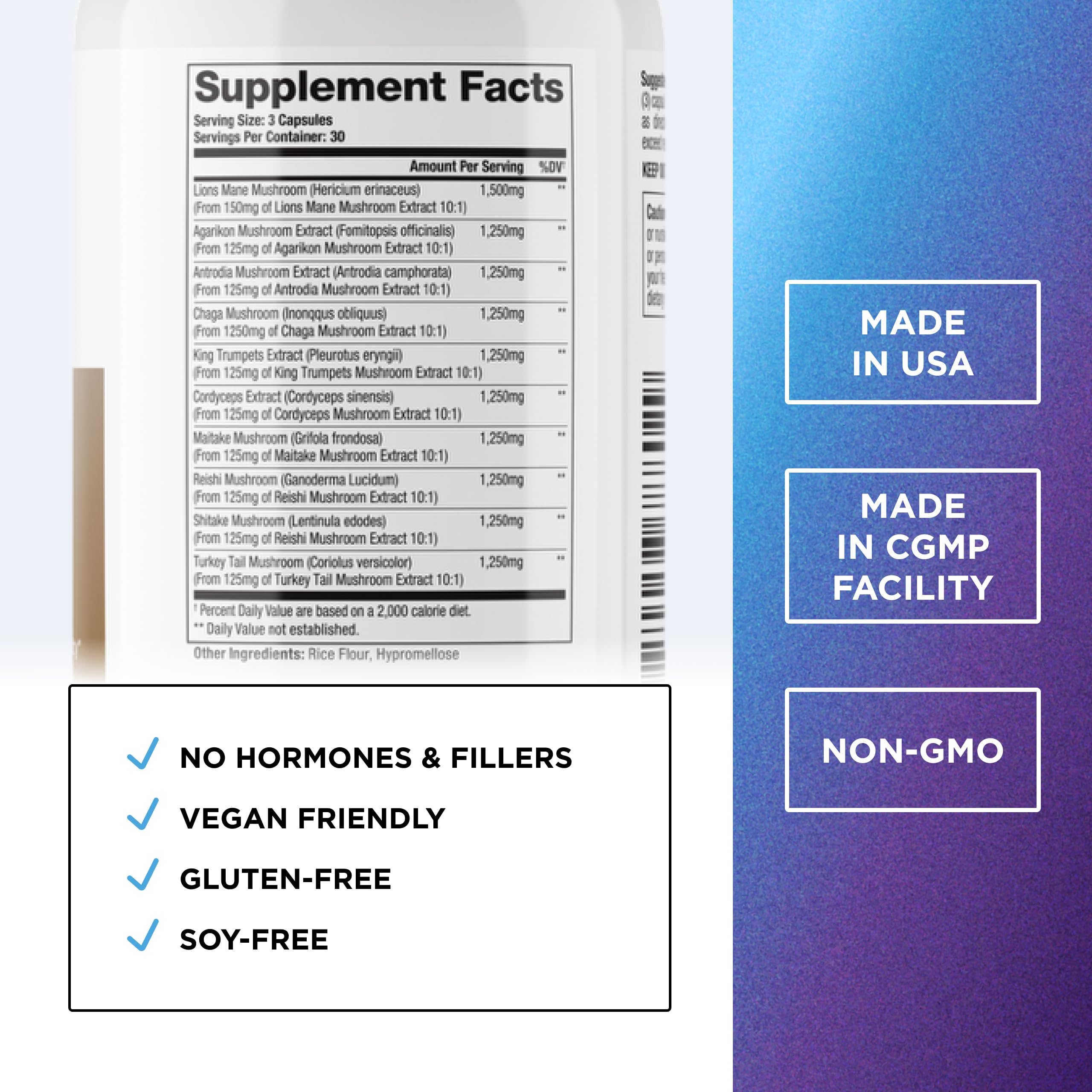DR. EMIL NUTRITION 10 Mushroom bottle full view for daily cognitive and immune support