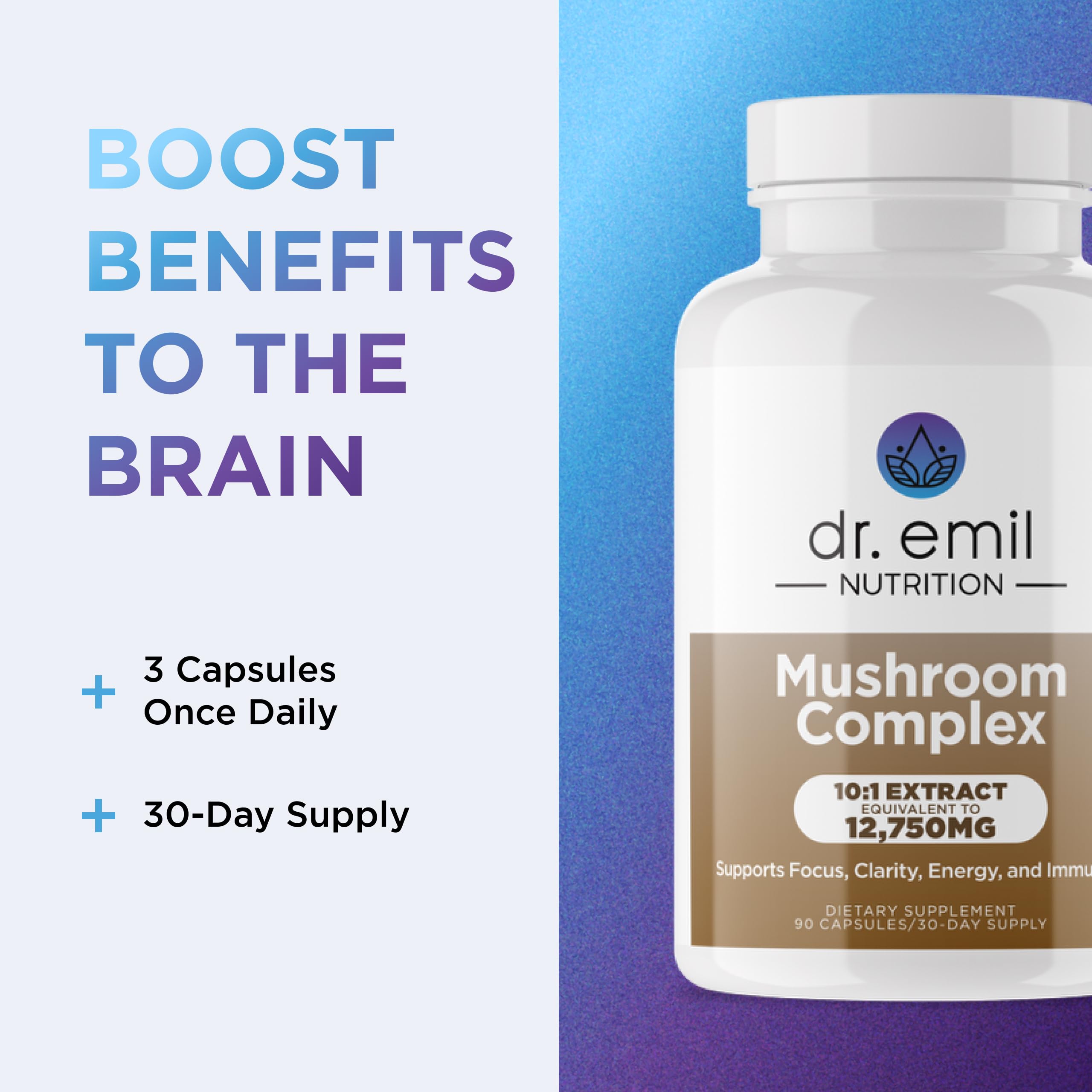 DR. EMIL NUTRITION 10 Mushroom capsule close-up showing texture and quality