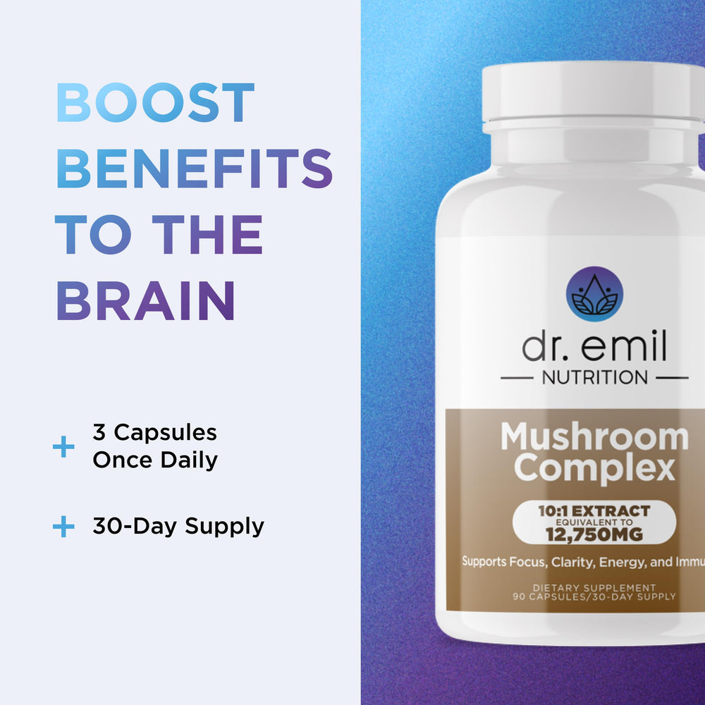 DR. EMIL NUTRITION 10 Mushroom capsule close-up showing texture and quality
