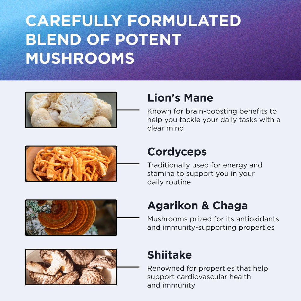 DR. EMIL NUTRITION 10 Mushroom ingredients panel highlighting ten mushroom extracts
