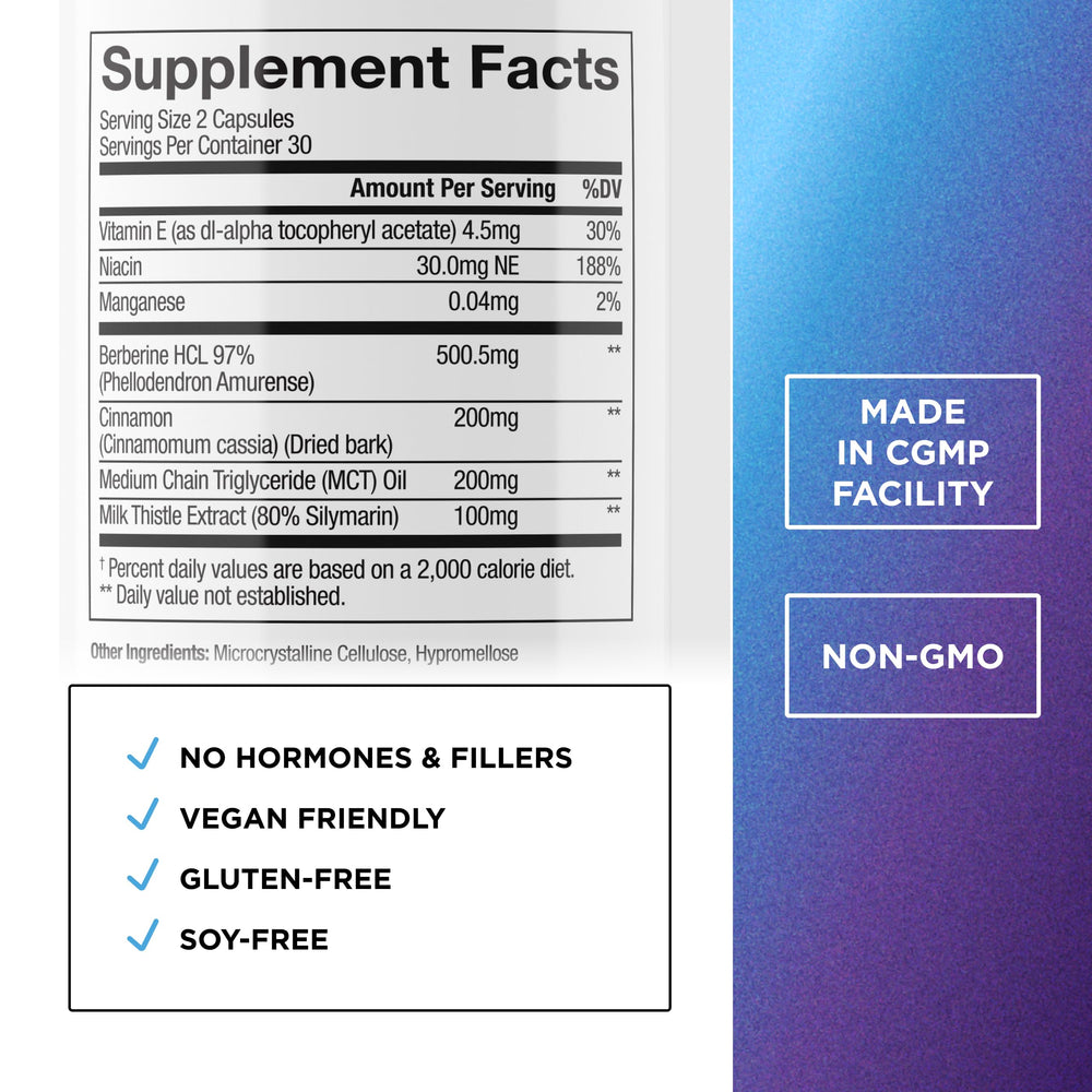 Berberine cinnamon capsule bottle suggesting daily wellness routine.