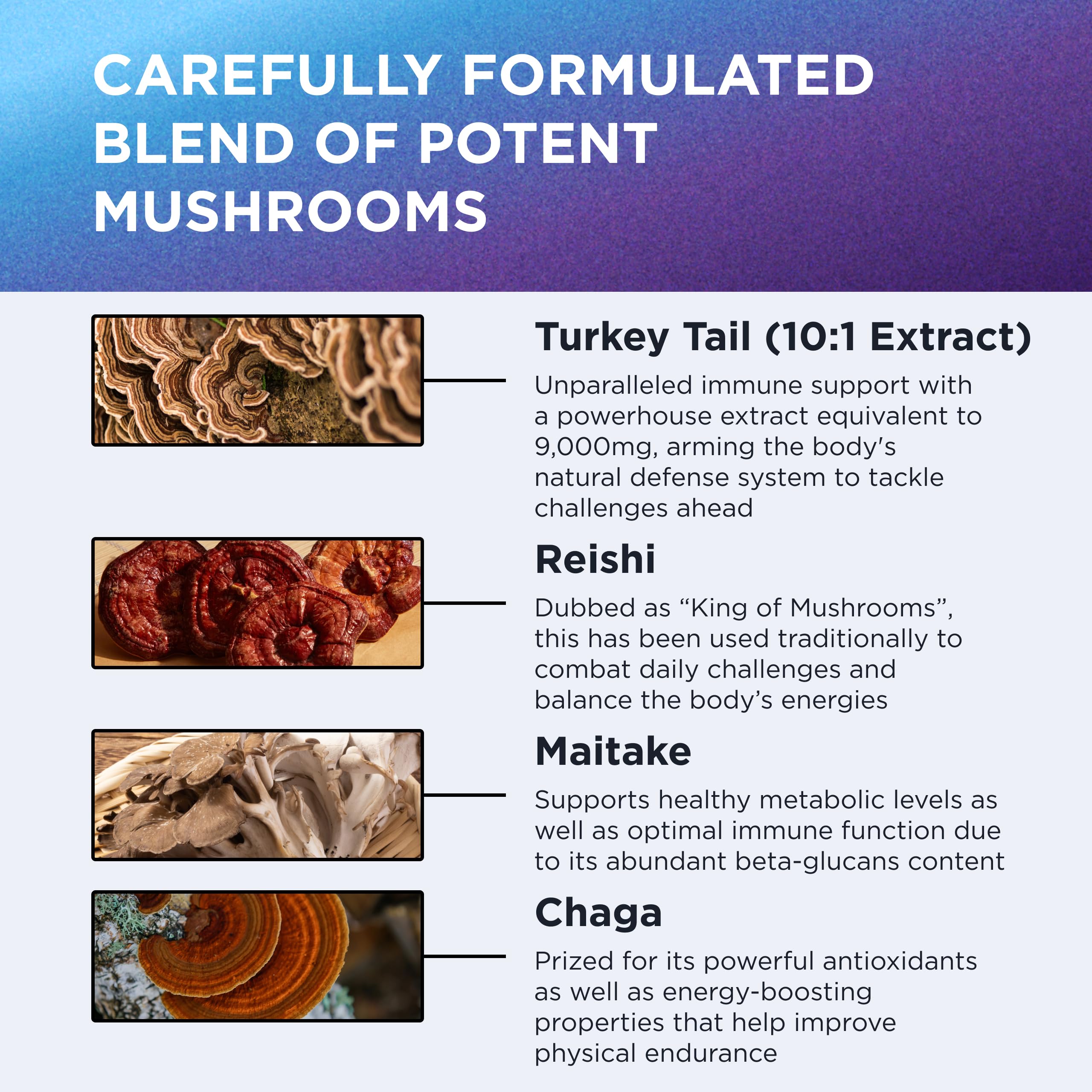 Ingredients panel highlights high-dose extracts for immune and gut balance potential.
