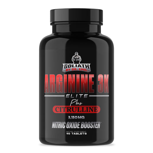 DR. EMIL NUTRITION Elite L Arginine bottle shows a high-dose NO booster for workouts