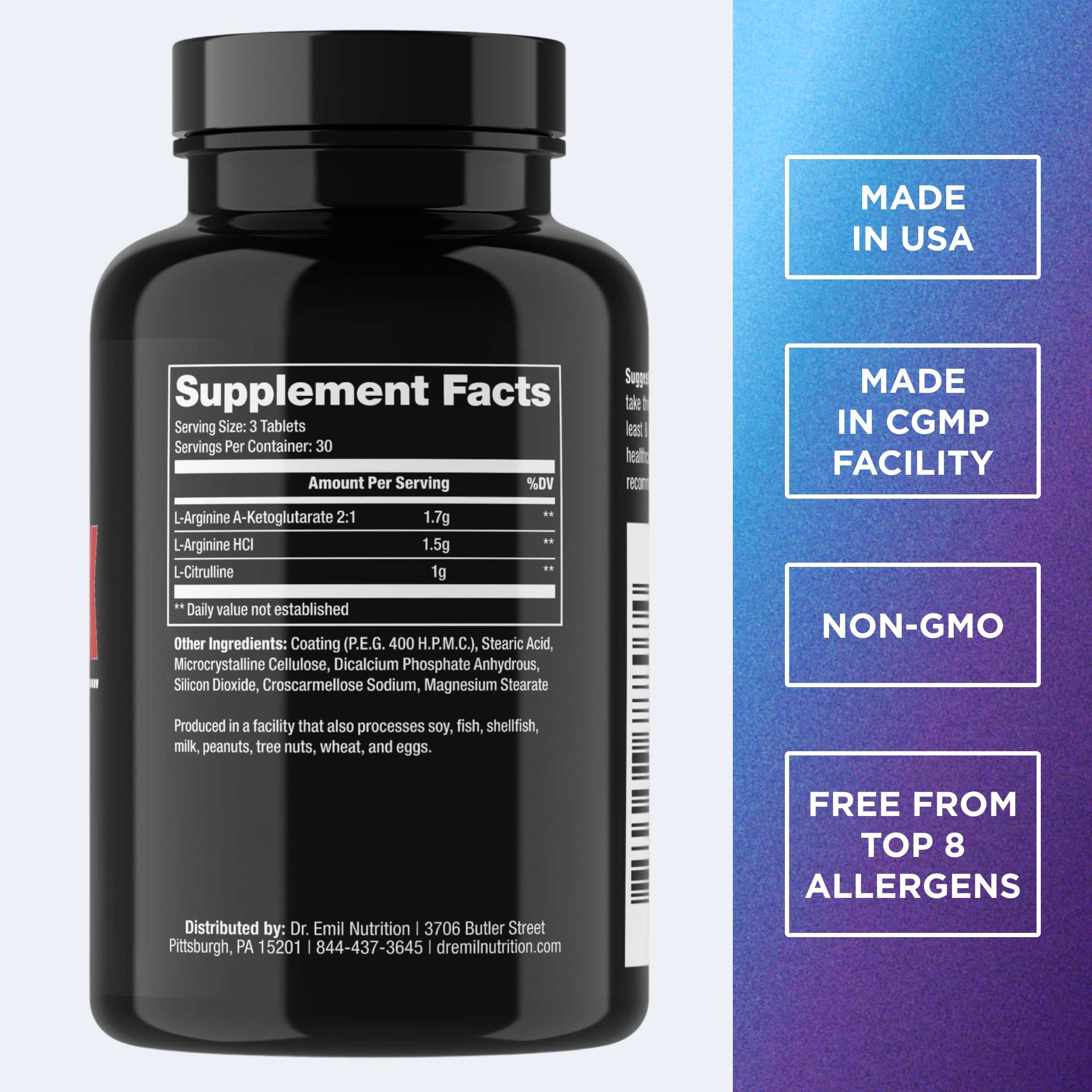 DR. EMIL NUTRITION Elite L Arginine tablets offer convenient daily dosing for endurance support