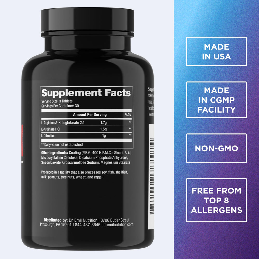 DR. EMIL NUTRITION Elite L Arginine tablets offer convenient daily dosing for endurance support