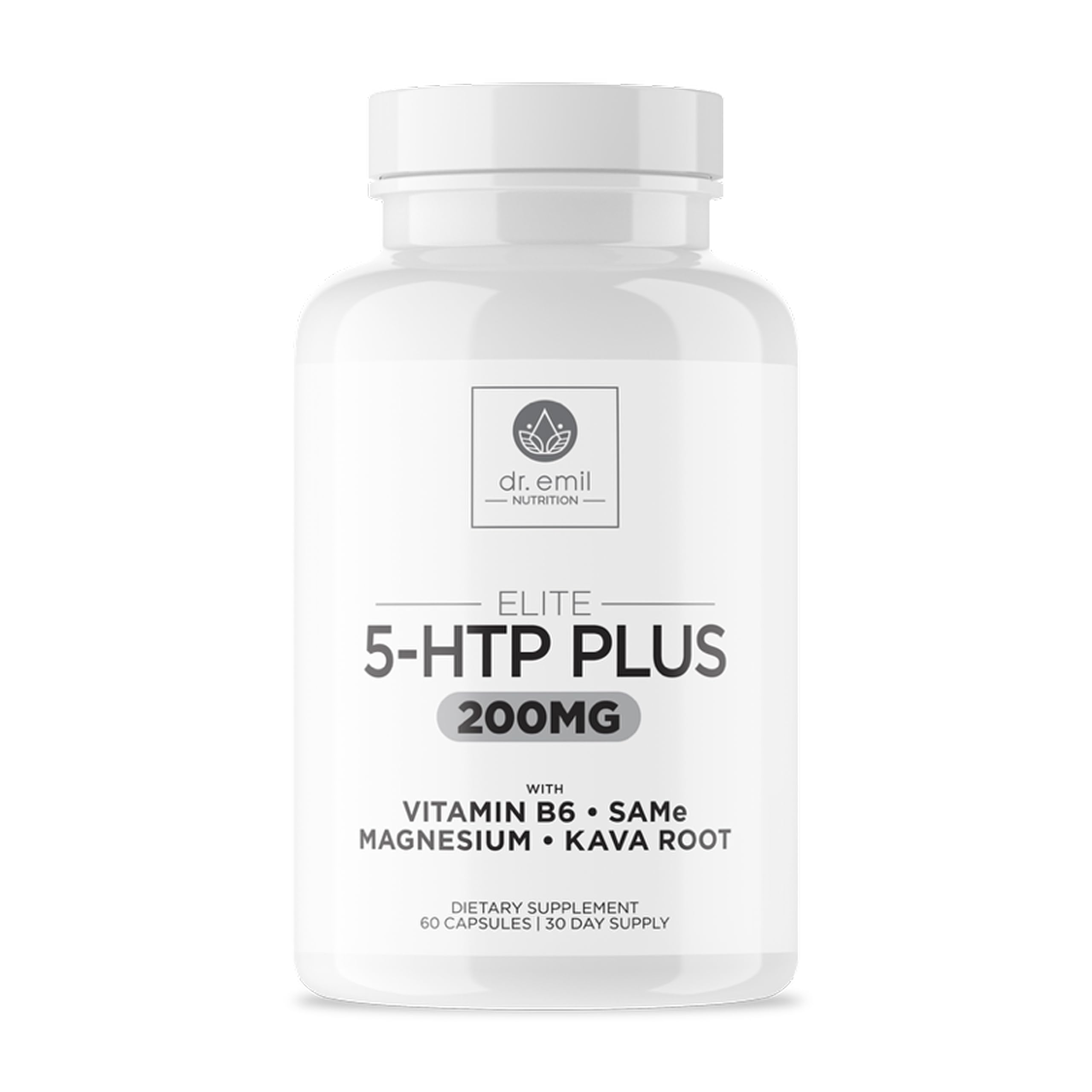 DR. EMIL NUTRITION Elite 5-HTP bottle promotes calm evenings.