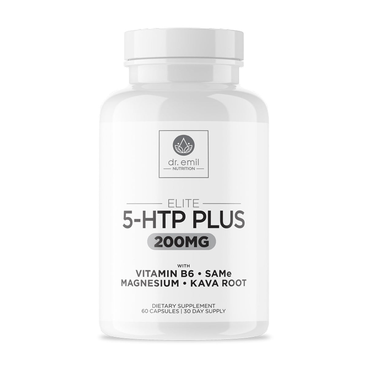 DR. EMIL NUTRITION Elite 5-HTP bottle promotes calm evenings.