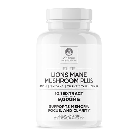 DR. EMIL NUTRITION Lions Mane 9000mg bottle for daily cognitive support.