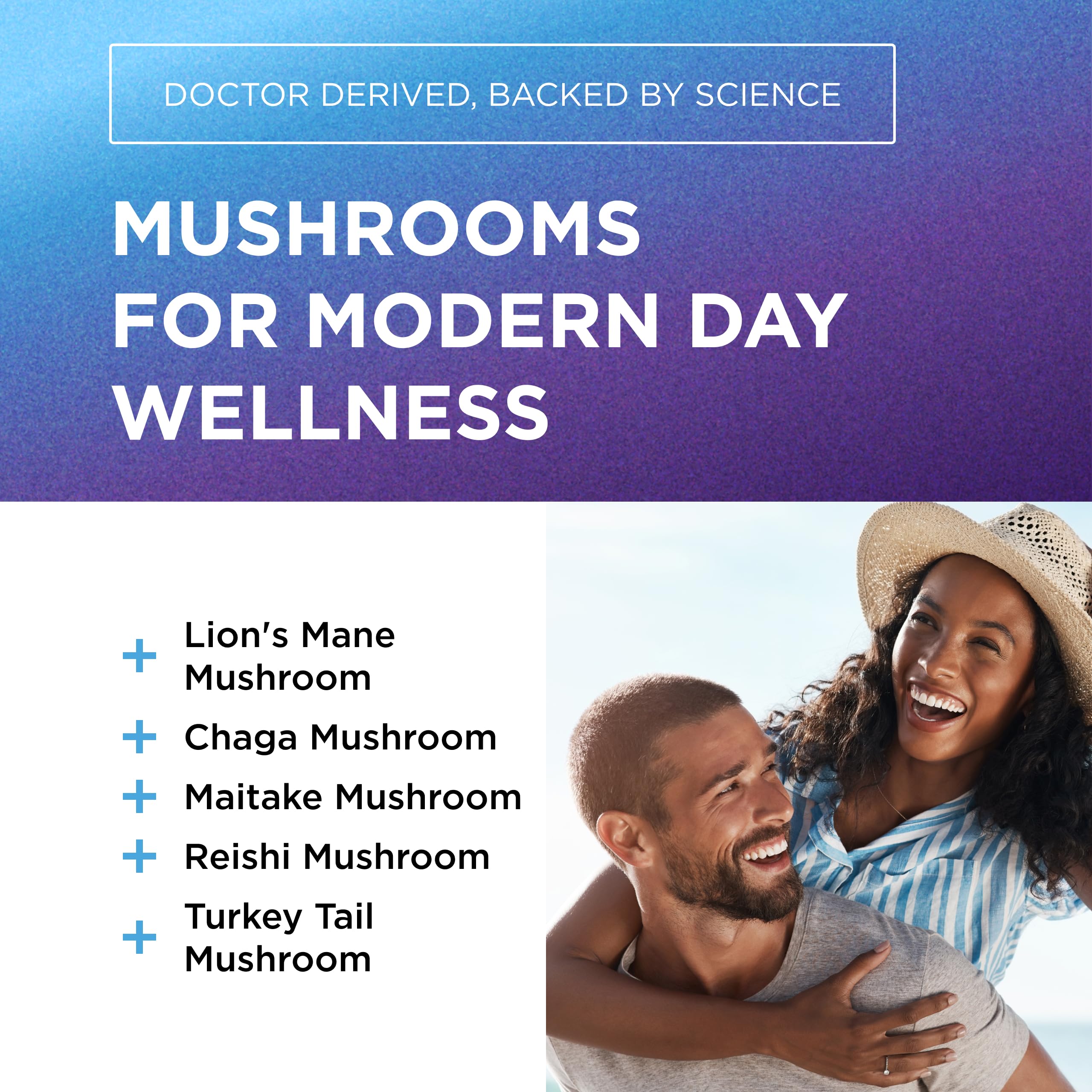 DR. EMIL NUTRITION Lions Mane ingredients image with Chaga, Reishi, Maitake for immune support.