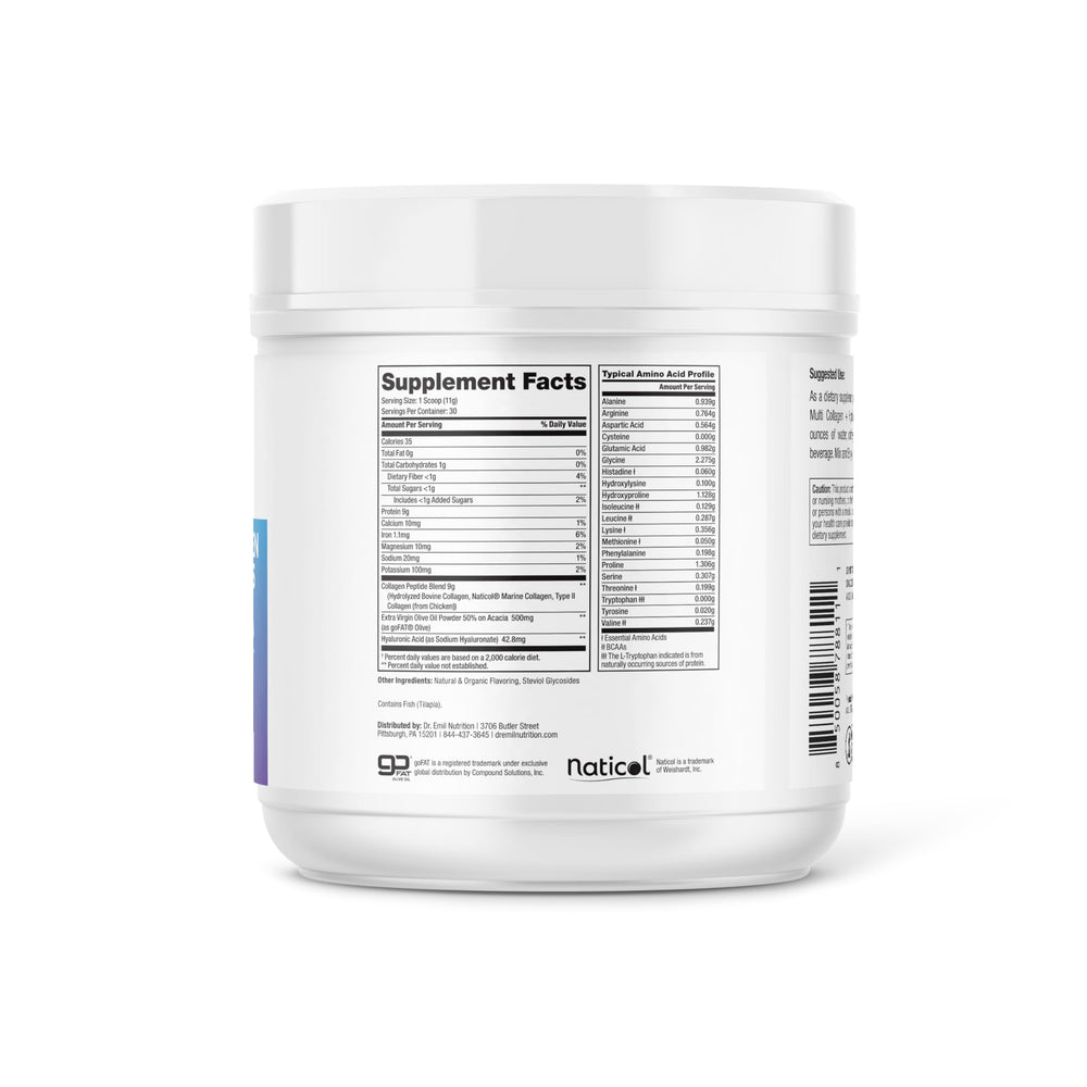 DR. EMIL NUTRITION Multi Collagen Plus pumpkin scoop in a glass suggests tasty daily protein.
