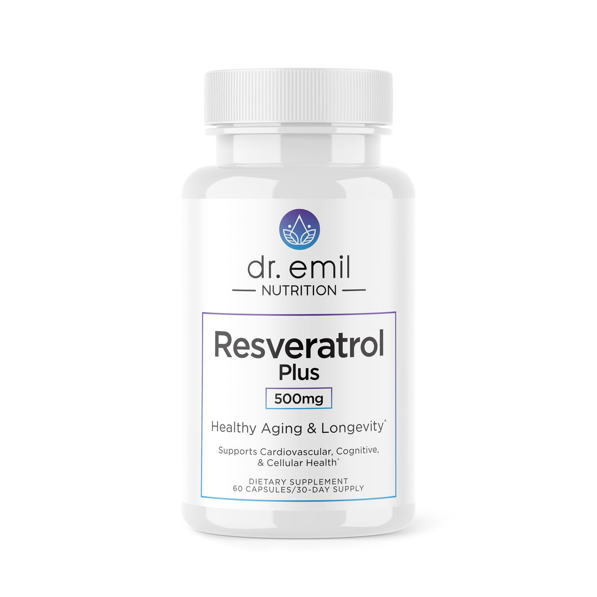 DR. EMIL NUTRITION Resveratrol bottle front view for healthy aging support
