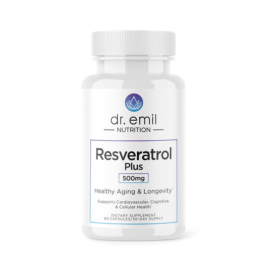 DR. EMIL NUTRITION Resveratrol bottle front view for healthy aging support