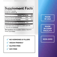 Close-up of Spermidine capsules highlighting 5 mg potency.