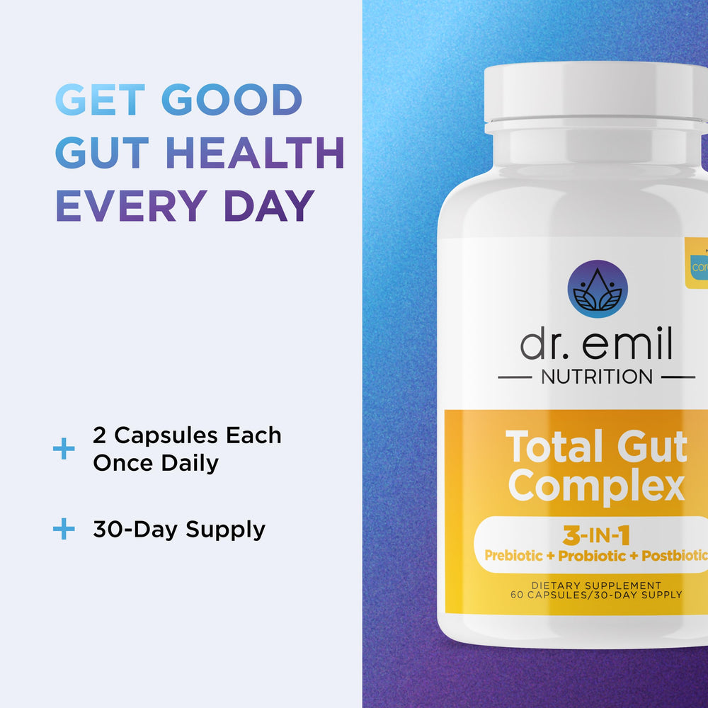 DR. EMIL NUTRITION bottle on kitchen counter suggesting a simple daily routine.