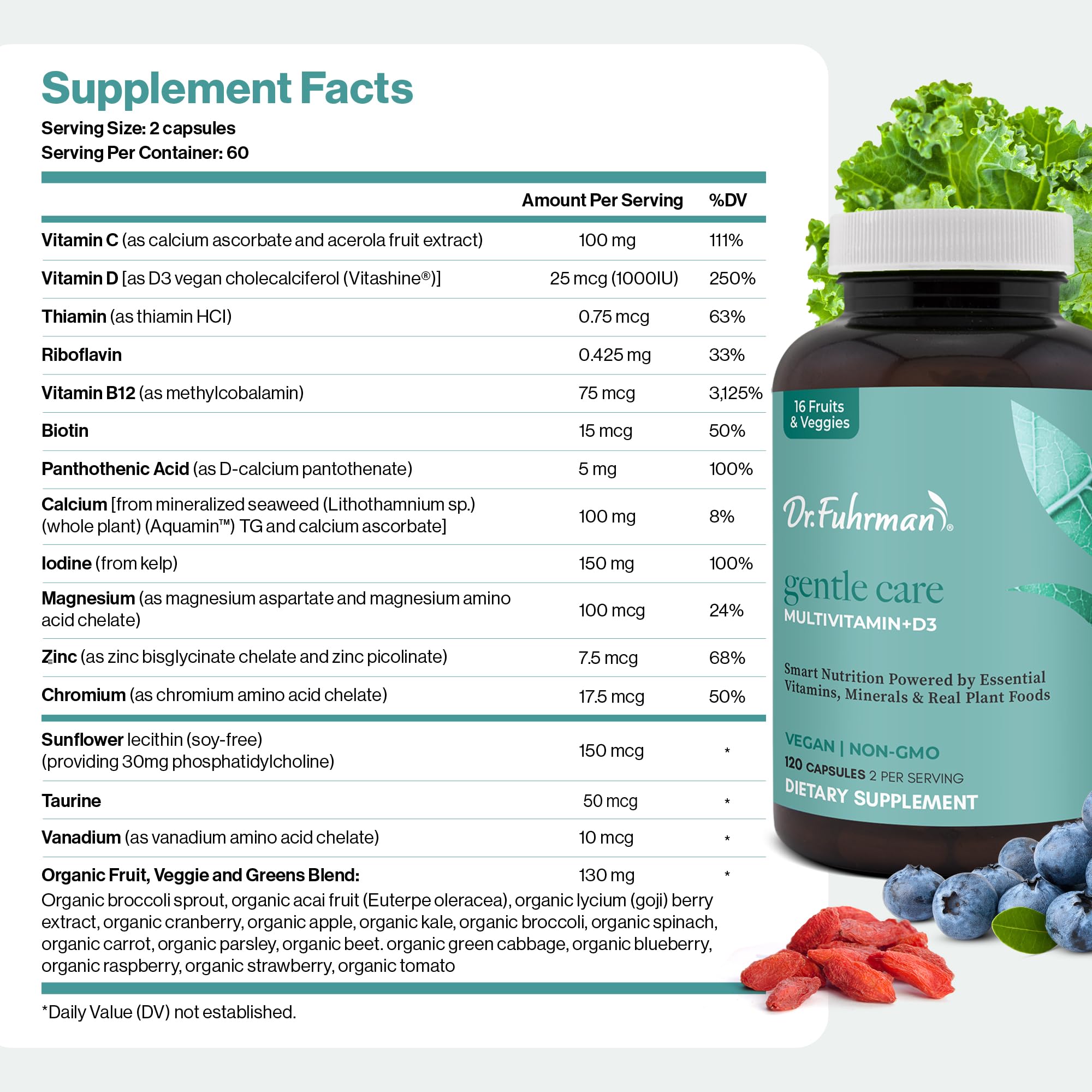 Labelling on Dr. Fuhrman Gentle Care showing B12, zinc and minerals