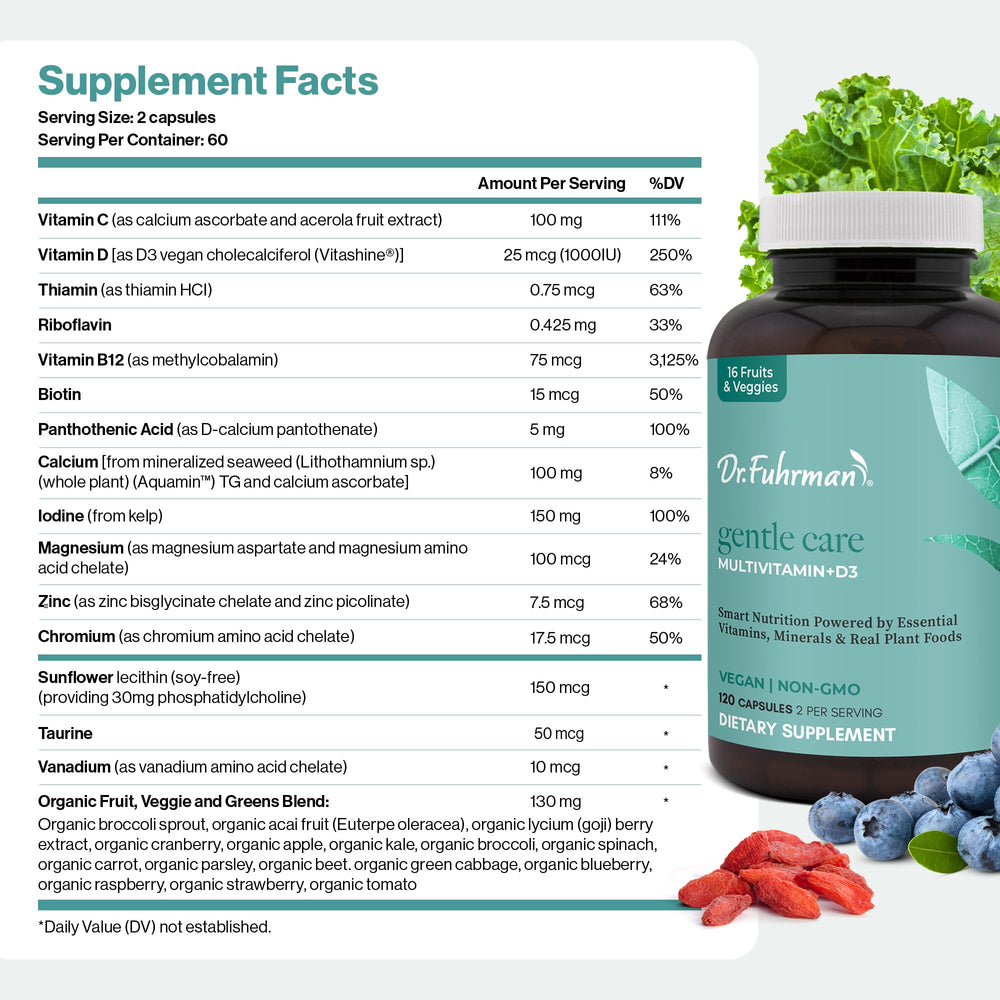 Labelling on Dr. Fuhrman Gentle Care showing B12, zinc and minerals