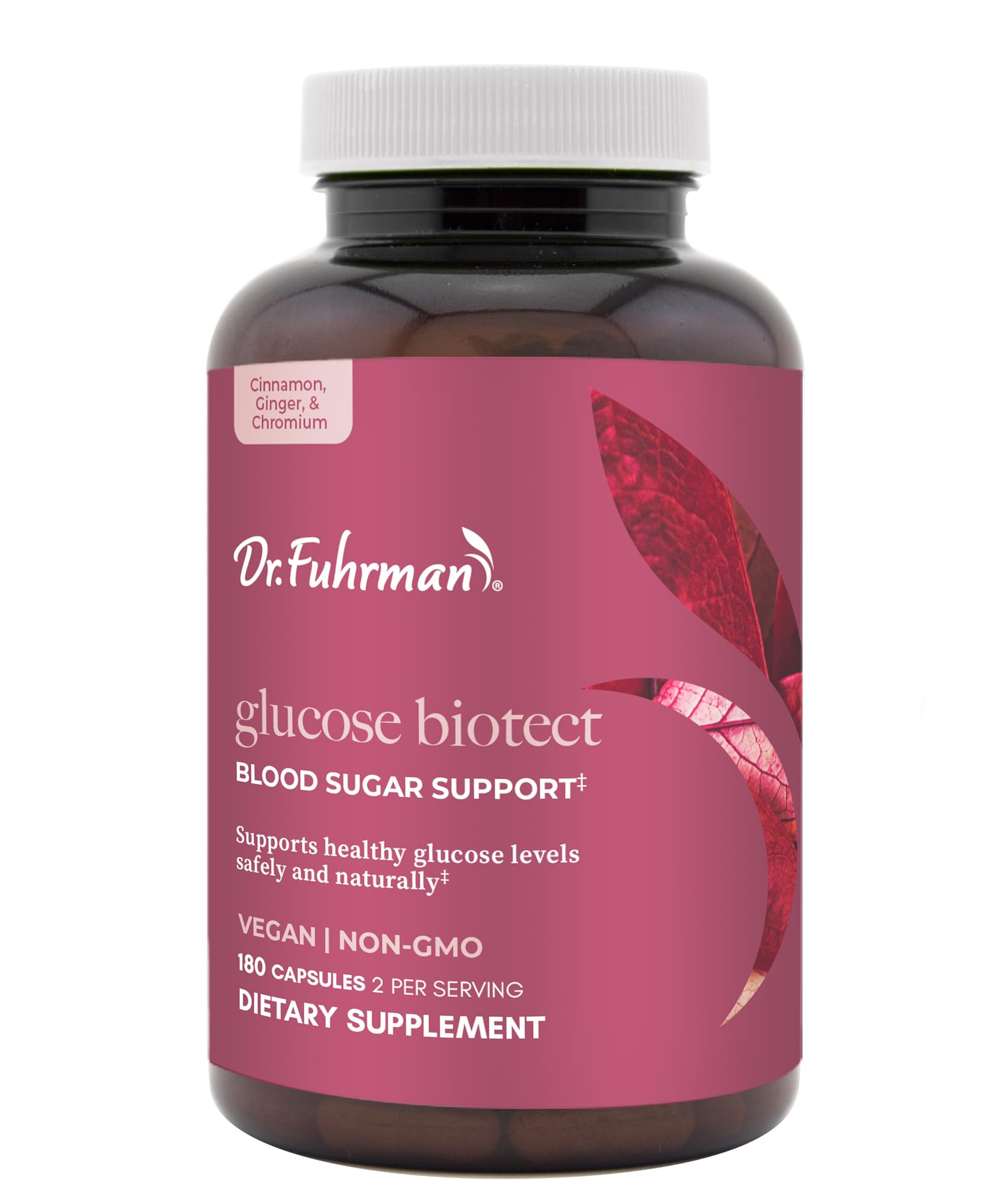 Dr. Fuhrman Glucose Biotect product on countertop with other supplements.