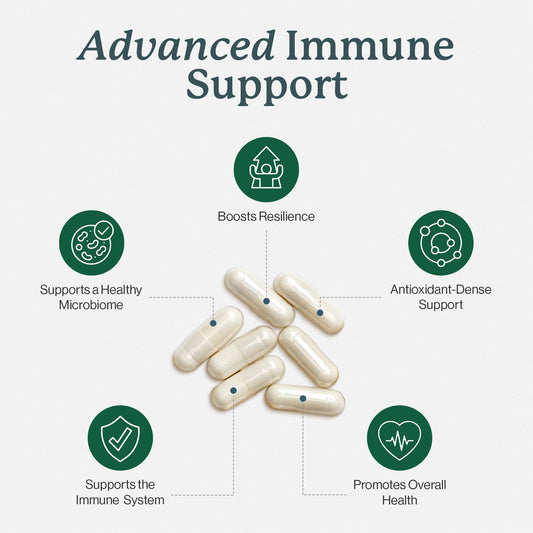 Dr. Fuhrman immune supplement bottle label details nine-mushroom blend for immune-friendly phytochemicals
