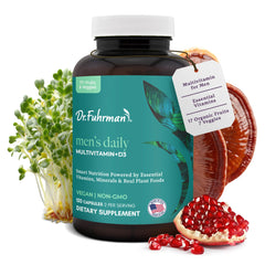 Dr. Fuhrman men's multivitamin bottle front view showing vegan, whole-food formula.