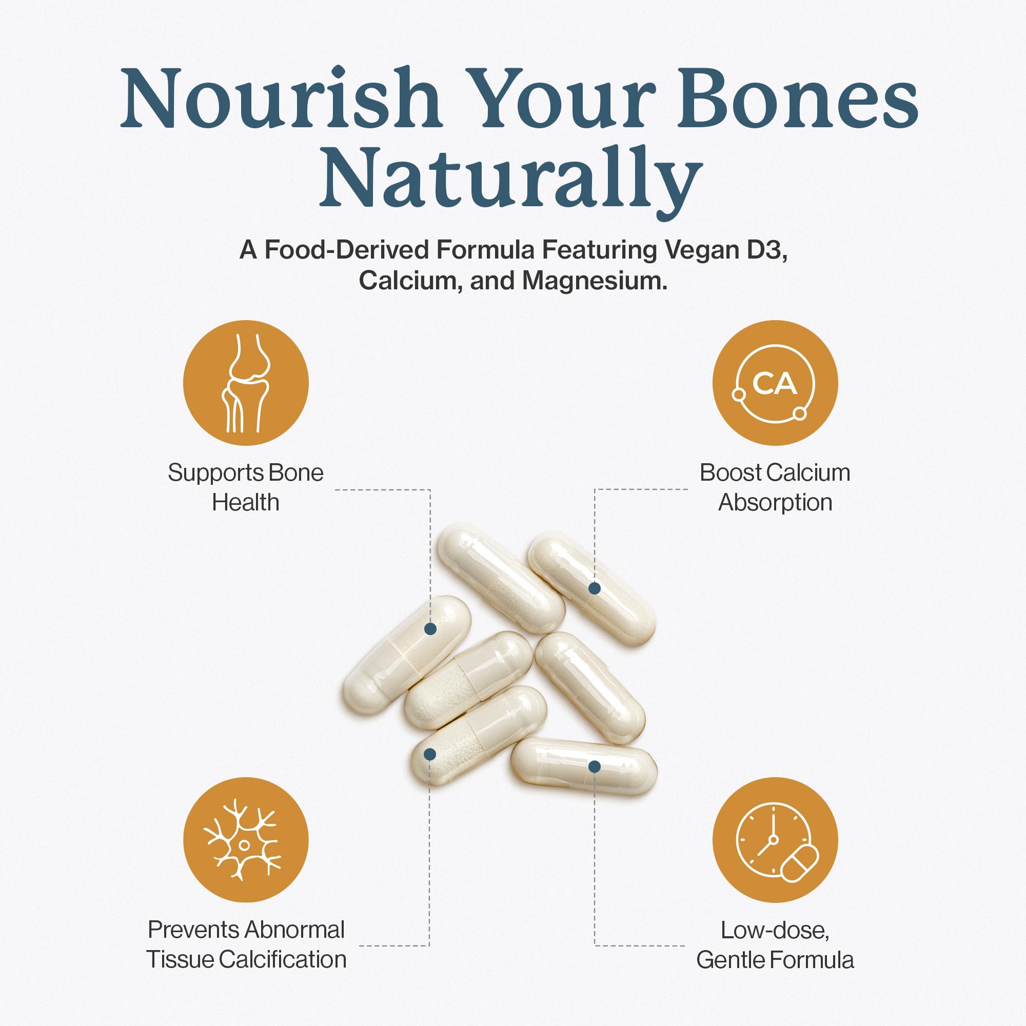 Dr. Fuhrman Osteo capsules closeup shows vegan calcium complex.
