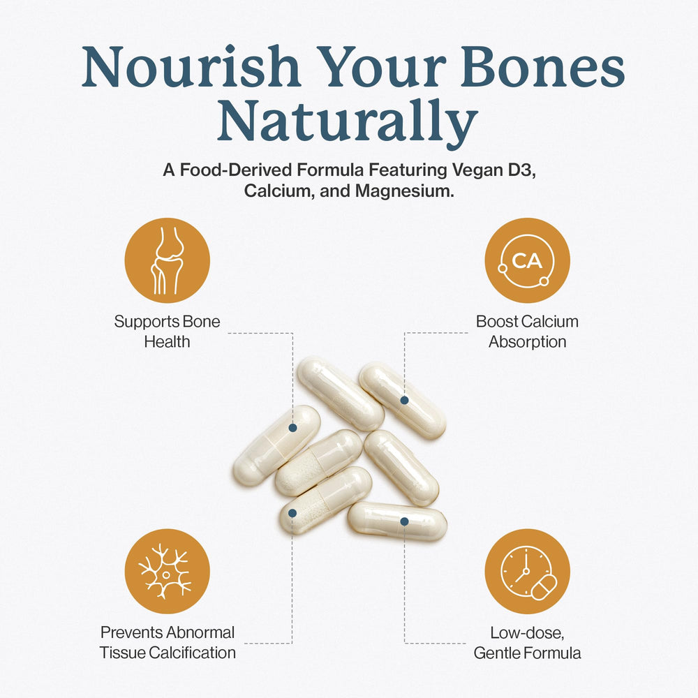 Dr. Fuhrman Osteo capsules closeup shows vegan calcium complex.
