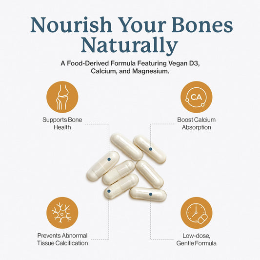 Dr. Fuhrman Osteo capsules closeup shows vegan calcium complex.