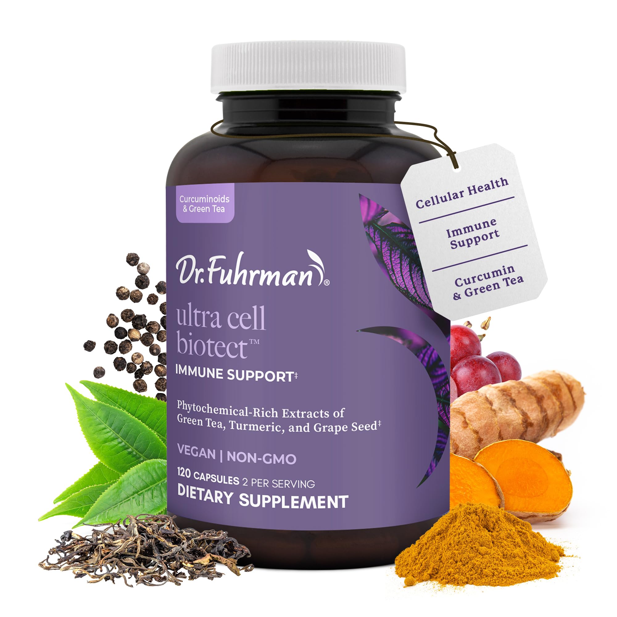 Dr. Fuhrman Ultra Cell Biotect bottle front highlighting antioxidant support in daily wellness.