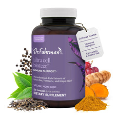 Dr. Fuhrman Ultra Cell Biotect bottle front highlighting antioxidant support in daily wellness.