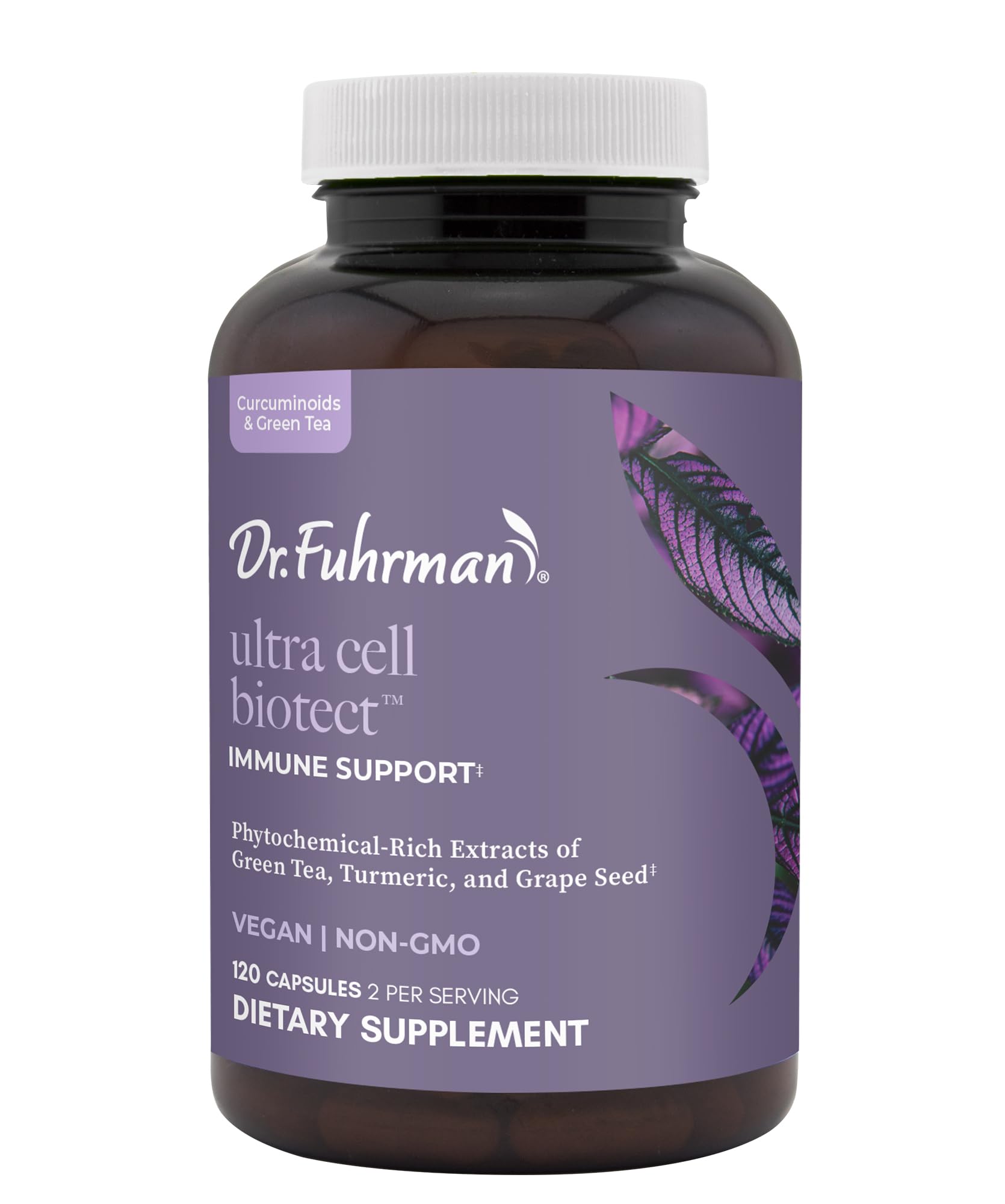 Dr. Fuhrman Ultra Cell Biotect label text highlights organic turmeric and green tea.