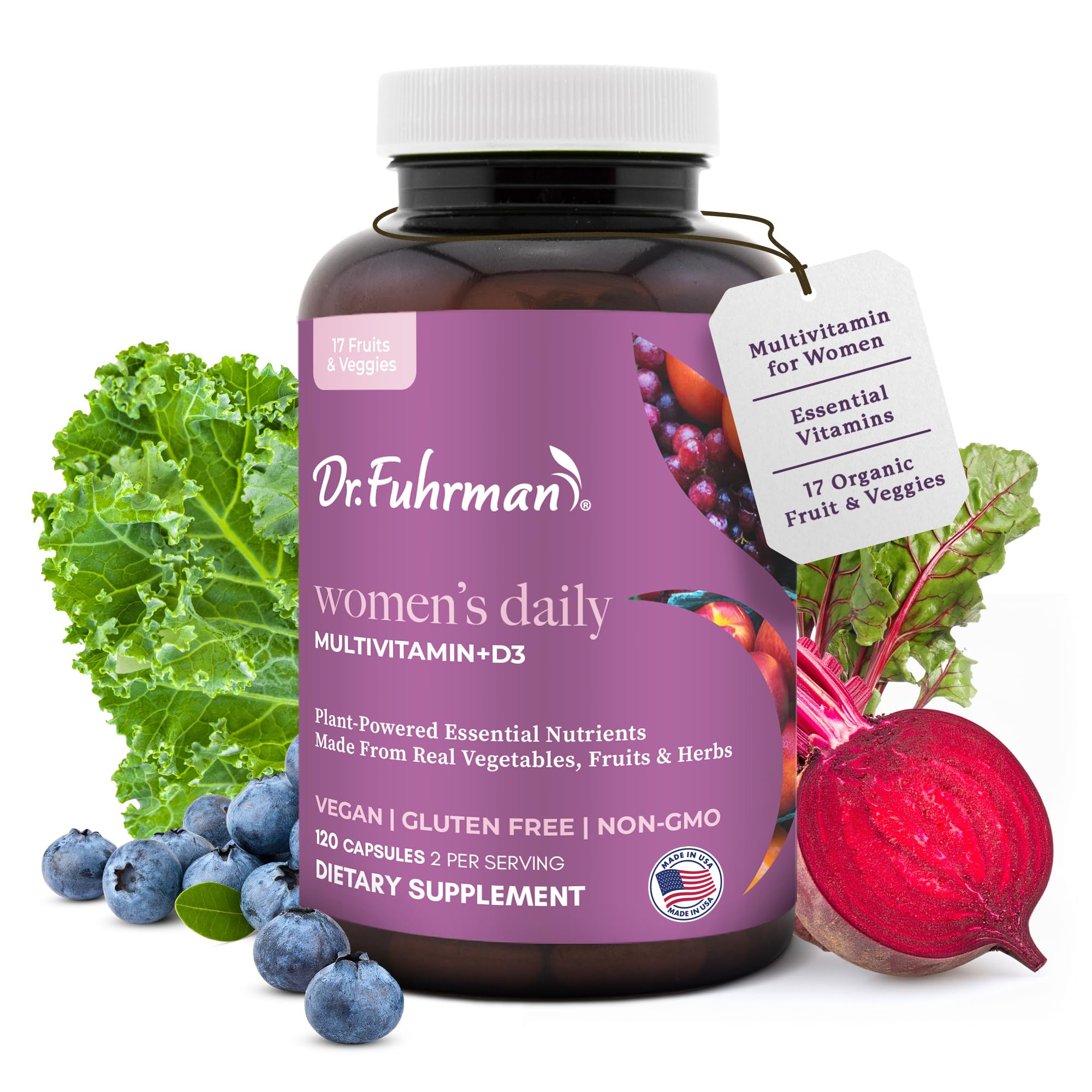 Dr. Fuhrman Women's Multivitamin bottle showing vegan formula for daily immune support