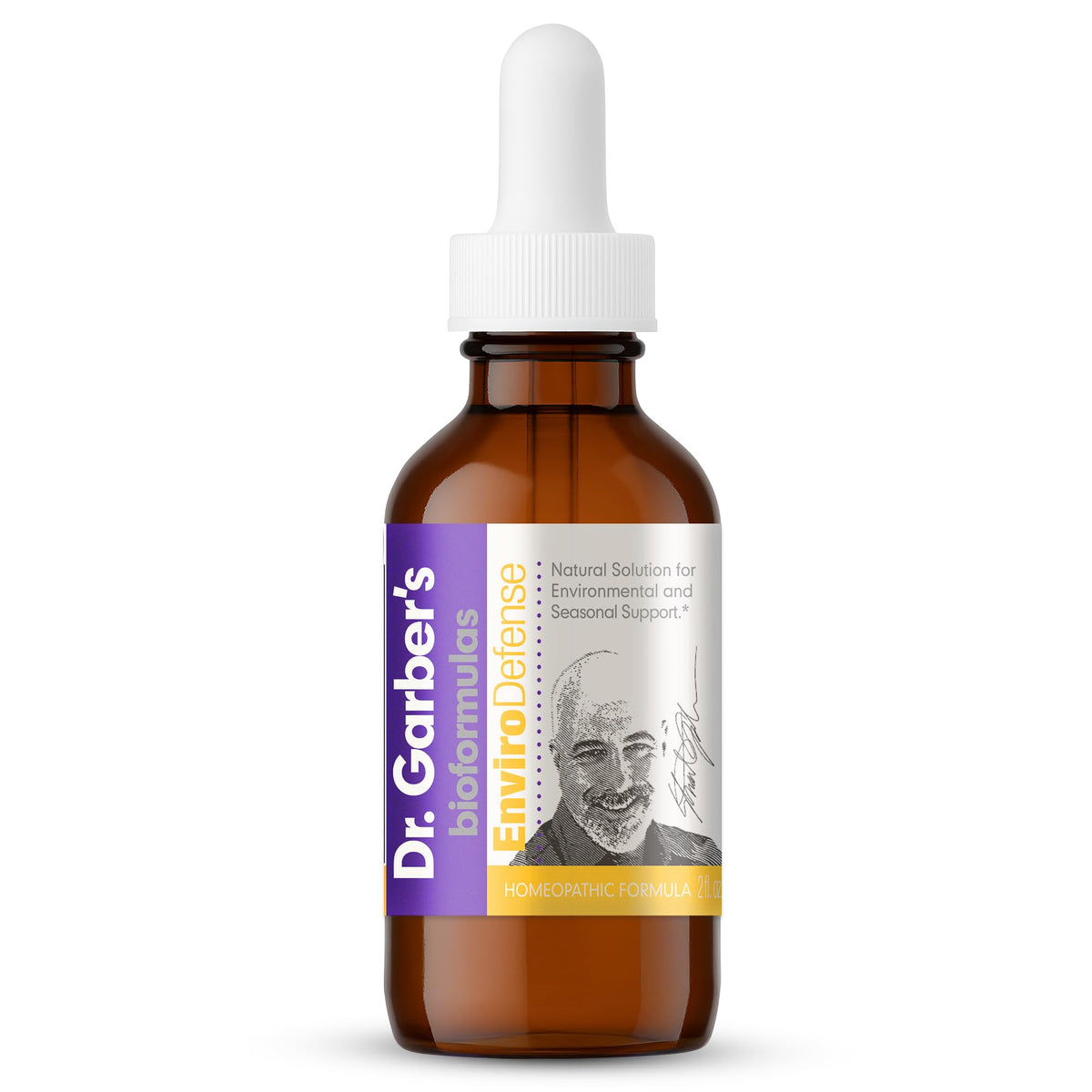 DR.GARBER'S Enviro Defense bottle front view highlighting allergy relief and immune support.