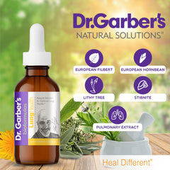 DR.GARBER'S Lung Health dropper close-up showing precise 1 ml dosing.