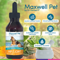 DR.GARBER'S Maxwell Pet shows a dog walking happily with improved joint flexibility.