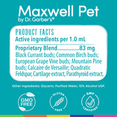 DR.GARBER'S Maxwell Pet hip & joint dropper-dosing demonstrates easy administration into food or mouth.