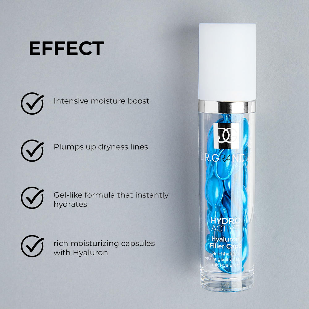 Dr. Grandel Hydro Active Hyaluron Filler Caps close-up showing capsule texture for easy dosing.