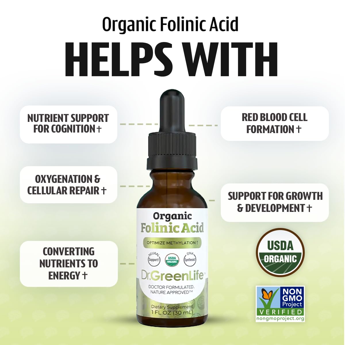Label notes 500 mcg per drop (833 mcg DFE) for precise dosing.
