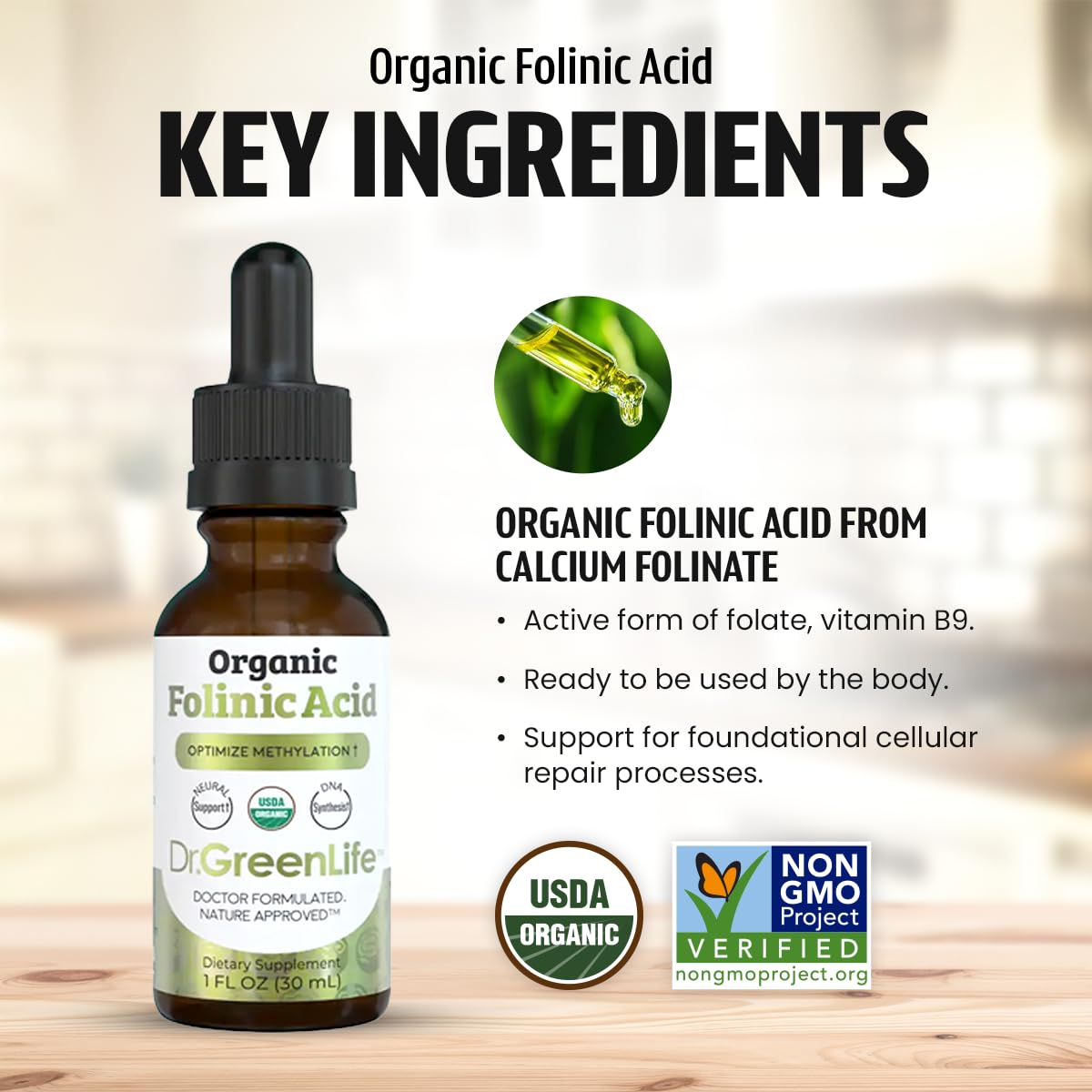 Doctor-formulated and nature-approved label emphasizing clean ingredients.