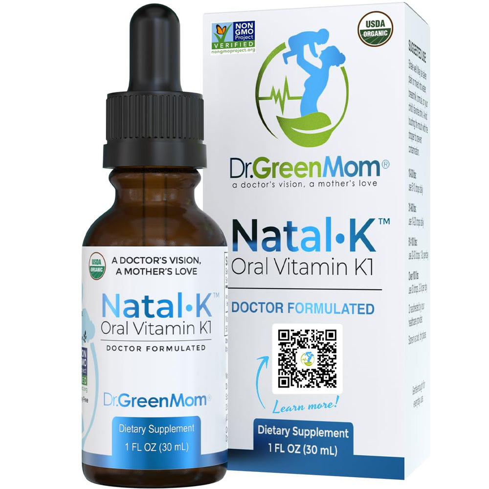 Dr. Green Mom Natal K Drops bottle for easy infant vitamin K1 supplementation at home