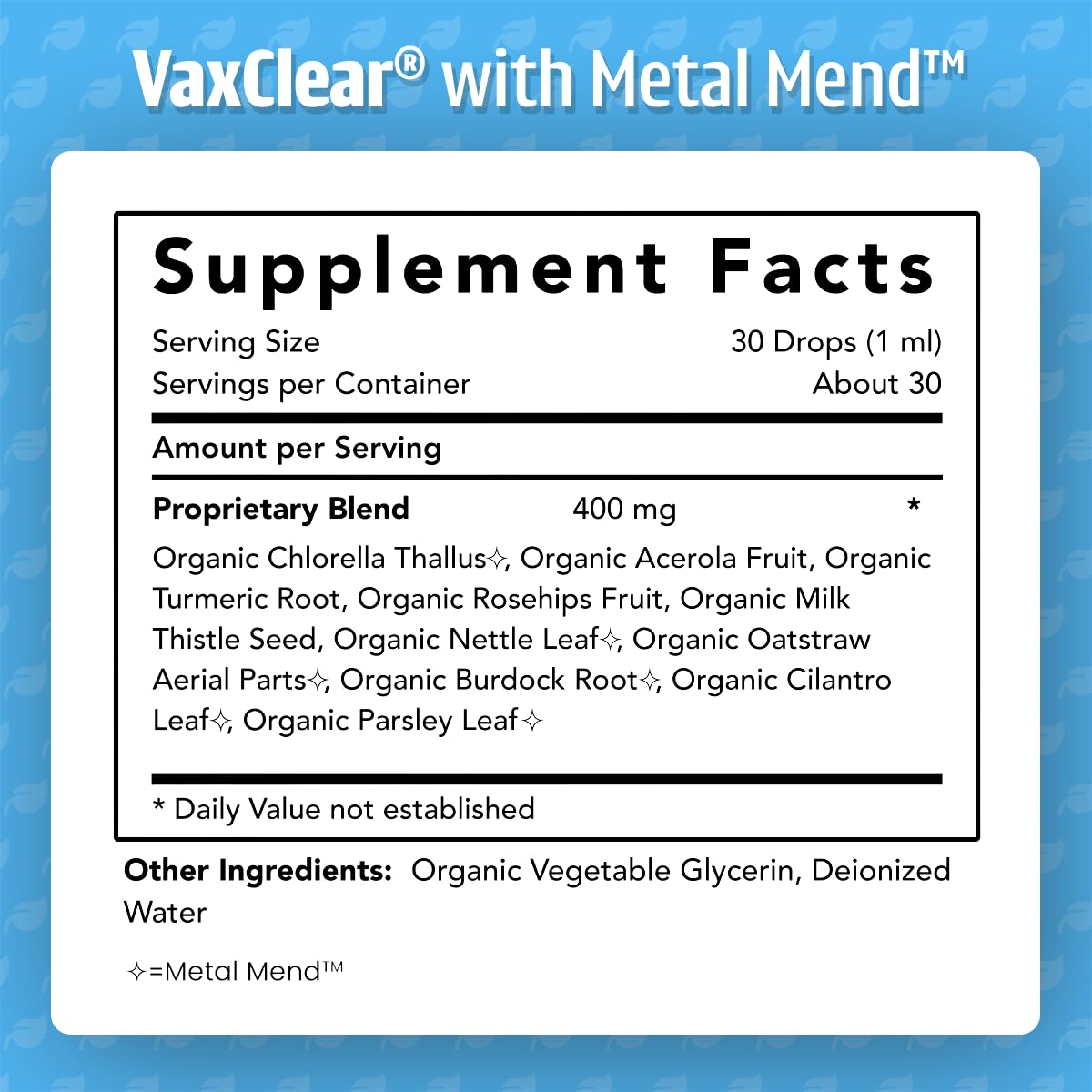 Dosing guidance card for Dr. Green Mom VaxClear for kids.