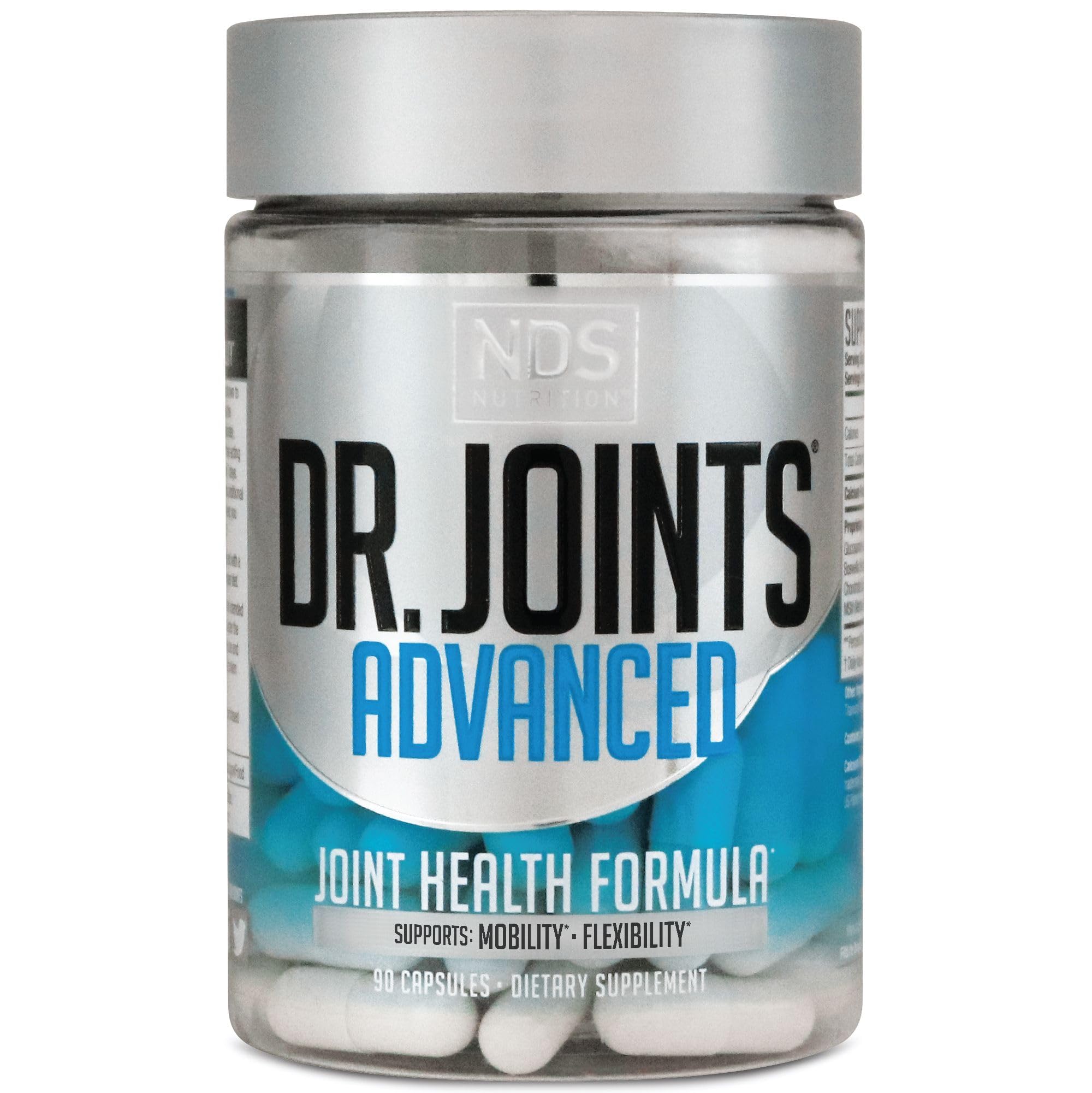 Dr. Joints Advanced bottle label highlights key ingredients for joint support