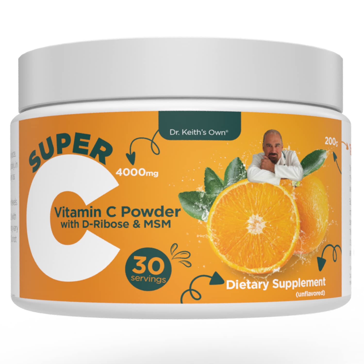 Dr. Keith's Own Super C precise measurement scoop illustrating dosage
