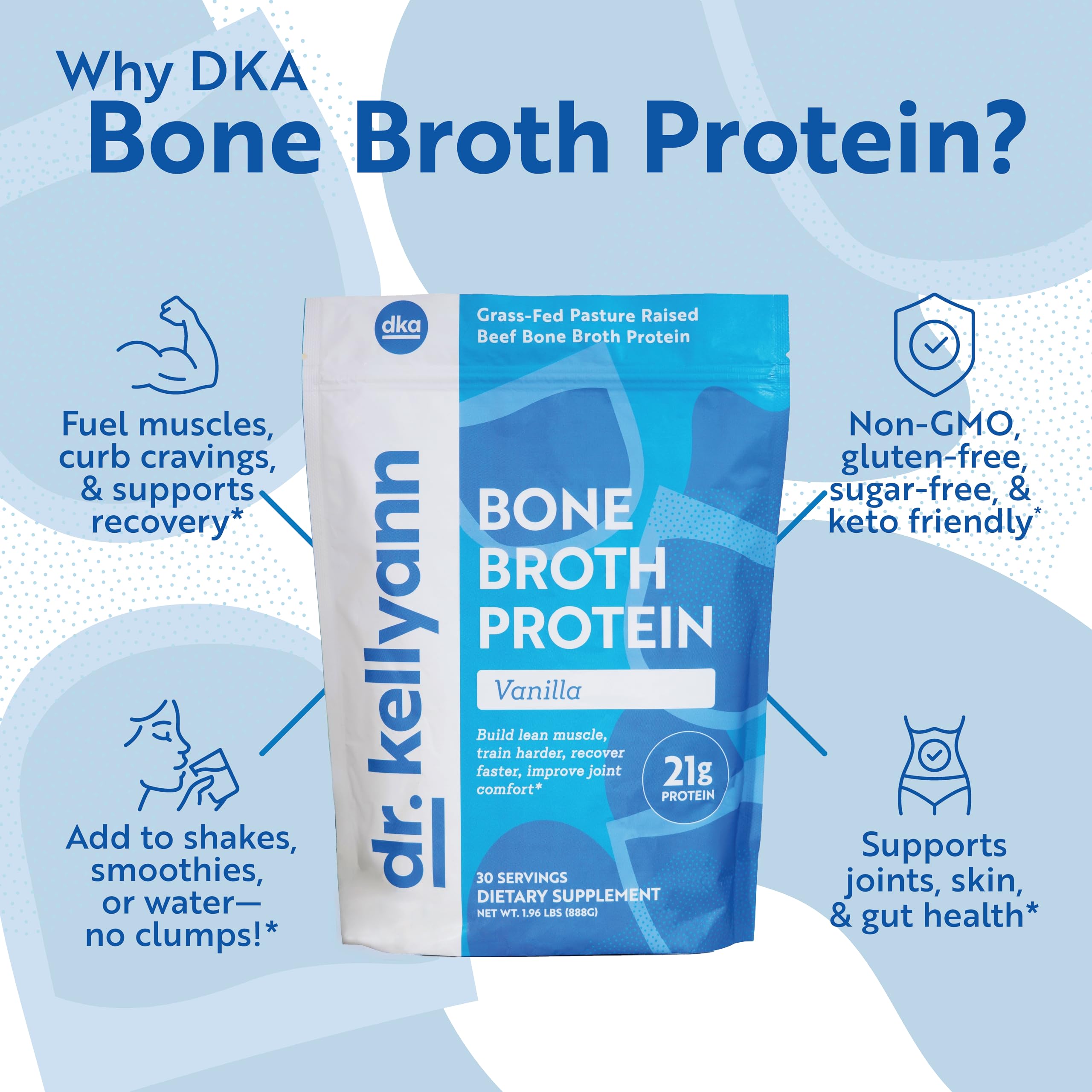Pouring vanilla protein into a mug for coffee or baking ideas with Dr. Kellyann